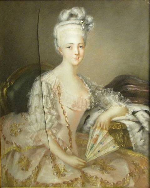 Appraisal: French School A lady in a pink dress holding a