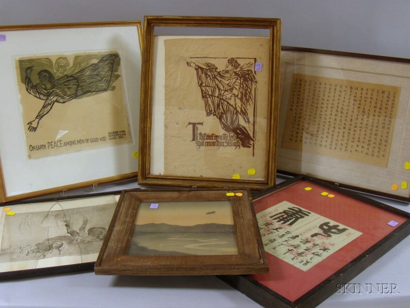 Appraisal: Eight Framed and Unframed Asian and Asian-style Watercolor Woodblock and