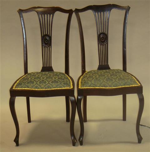 Appraisal: PAIR OF QUEEN ANNE MAHOGANY REVIVAL CHAIRS Green upholstered padded