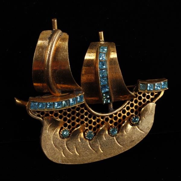 Appraisal: Art Deco Made in France Jeweled and Gilt sailing Viking