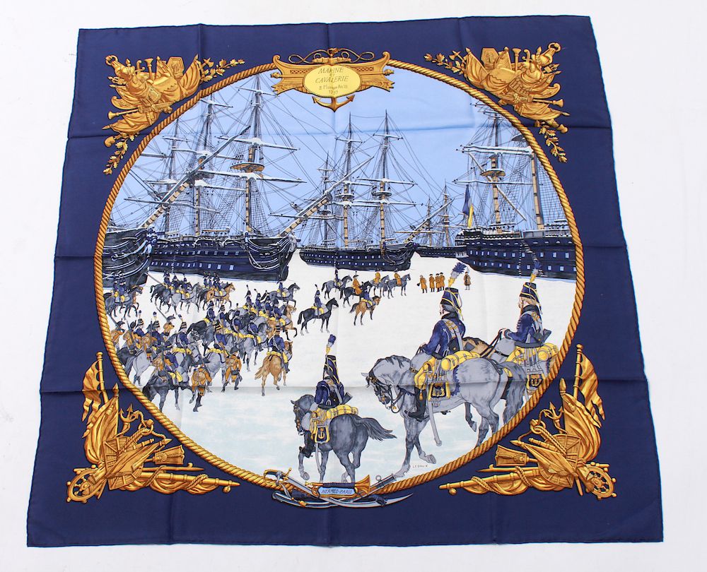 Appraisal: Hermes Marine et Cavalerie Silk Scarf Hermes silk scarf Marine