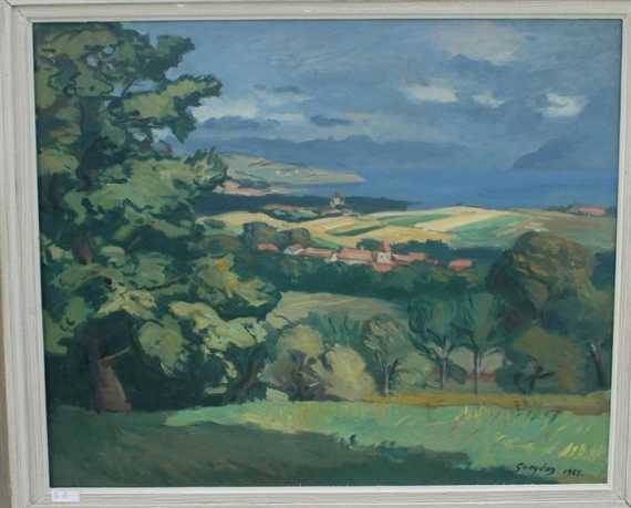 Appraisal: GUEYDAN ARTHUR N mes - Lausanne Landscape with village Oil