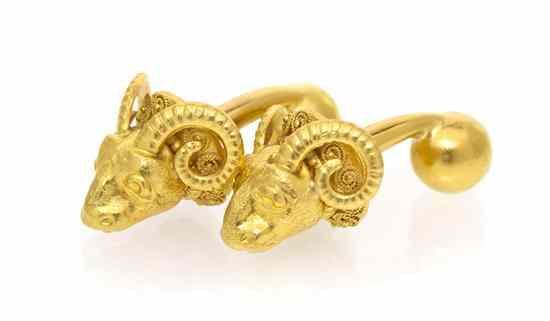 Appraisal: A Pair of Karat Yellow Gold Ram's Head Cufflinks Ilias