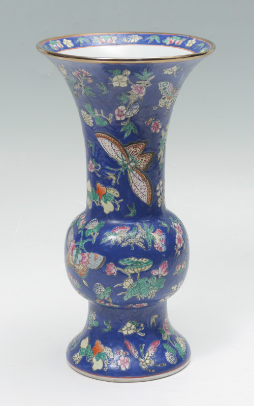 Appraisal: CHINESE TONGZHI MARKED POLYCHROME VASE Baluster form with exaggerated flared