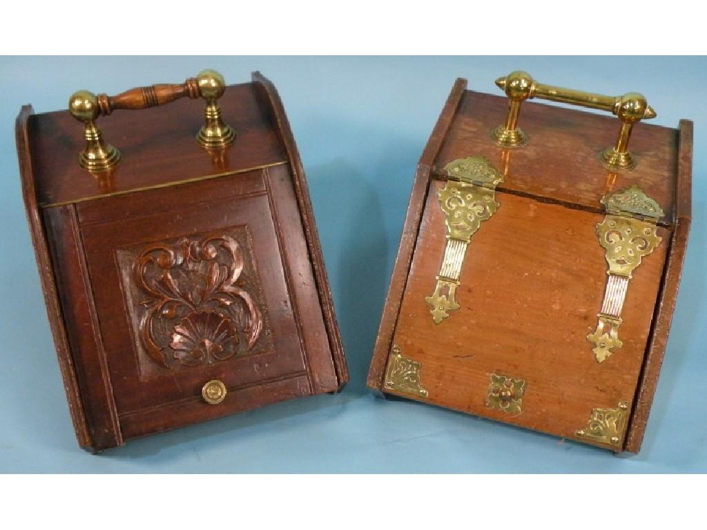 Appraisal: A Victorian and walnut brass bound coal box with a