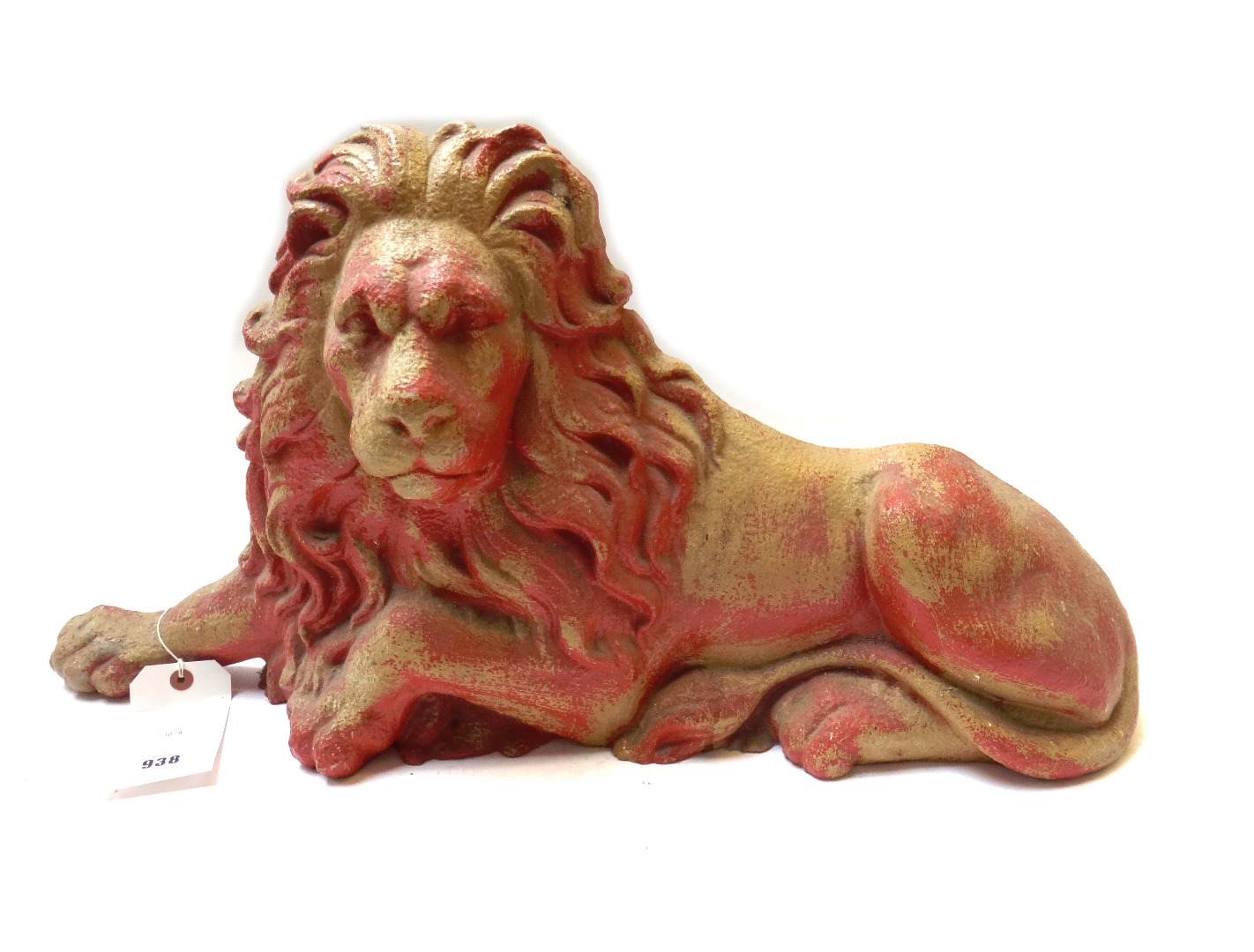 Appraisal: A modern red painted cast iron flatback lion cm wide