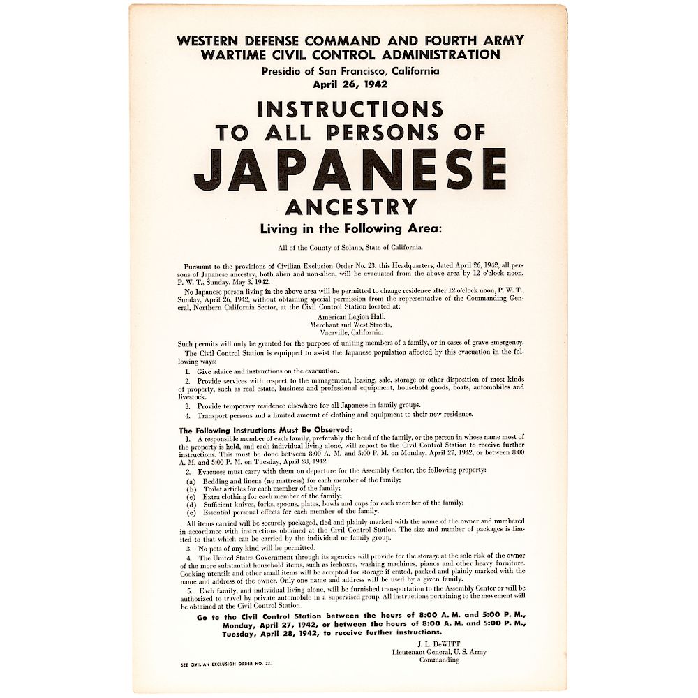 Appraisal: WW II JAPANESE-AMERICAN INTERNMENT CA Poster Political WW II Japanese-American