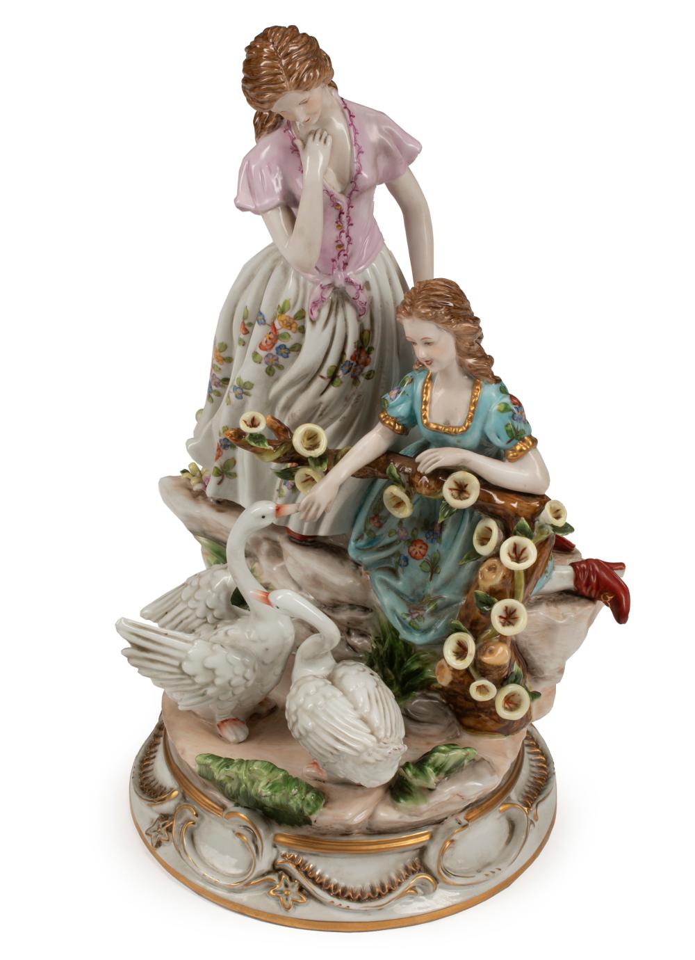 Appraisal: Dresden Polychrome and Gilt Porcelain Figural Group marked in blue