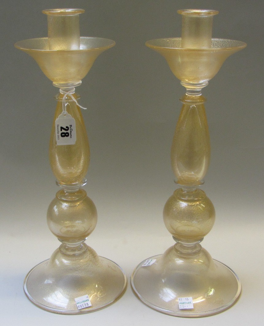 Appraisal: A pair of tall Archimede Seguso glass candlesticks th century