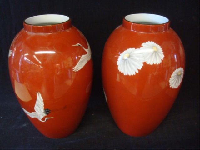 Appraisal: NORITAKE Porcelain Vases One decorated by birds one with flowers