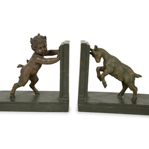 Appraisal: A Pair of Art Deco Signed Carlier Bronze Satyr Goat