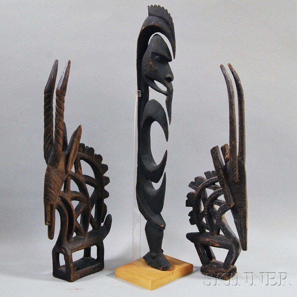 Appraisal: Three Carved Tribal Items two antelope headdresses and a Sepik