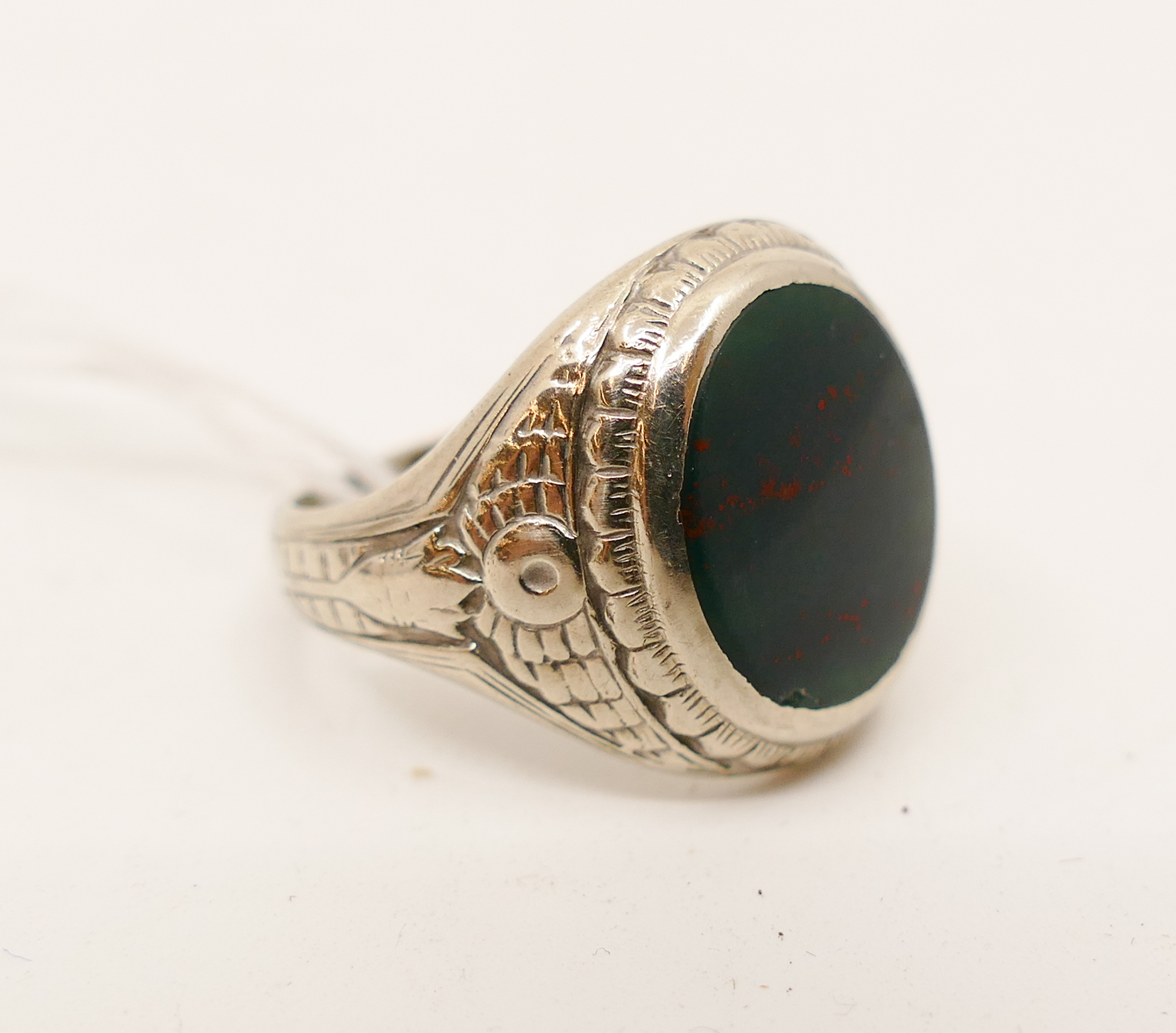 Appraisal: K White Gold Bloodstone Men's Egyptian Revival Ring Size -