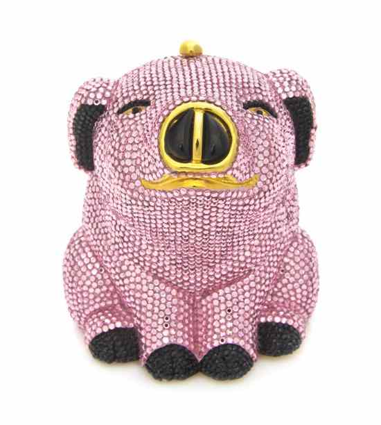 Appraisal: A Judith Leiber Pink Crystal Pig Minaudiere black crystal hooves