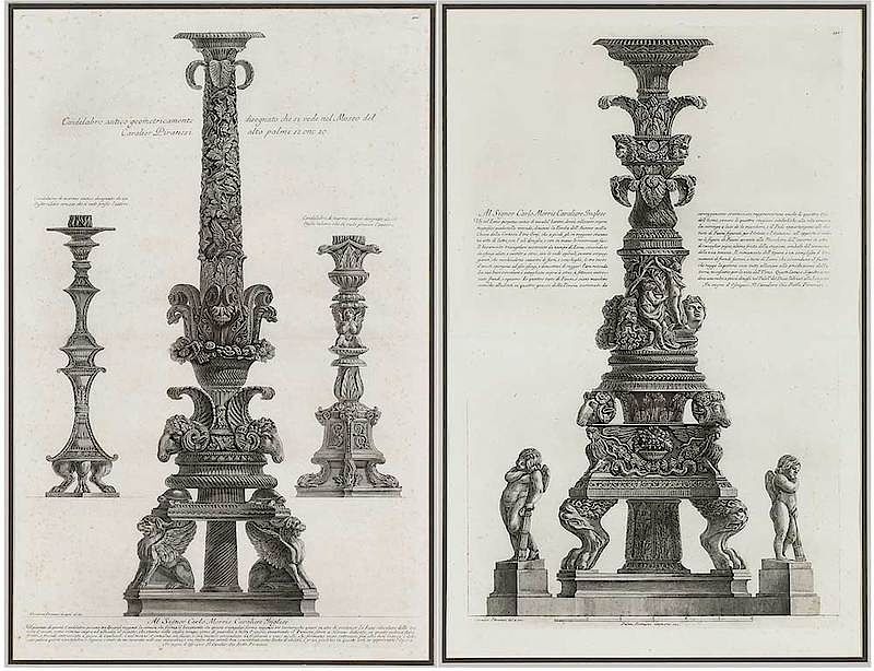 Appraisal: Giovanni Battista Piranesi Italian Two Candelabro antico from Vasi candelabri