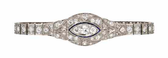 Appraisal: An Art Deco Platinum Diamond and Synthetic Sapphire Bracelet containing