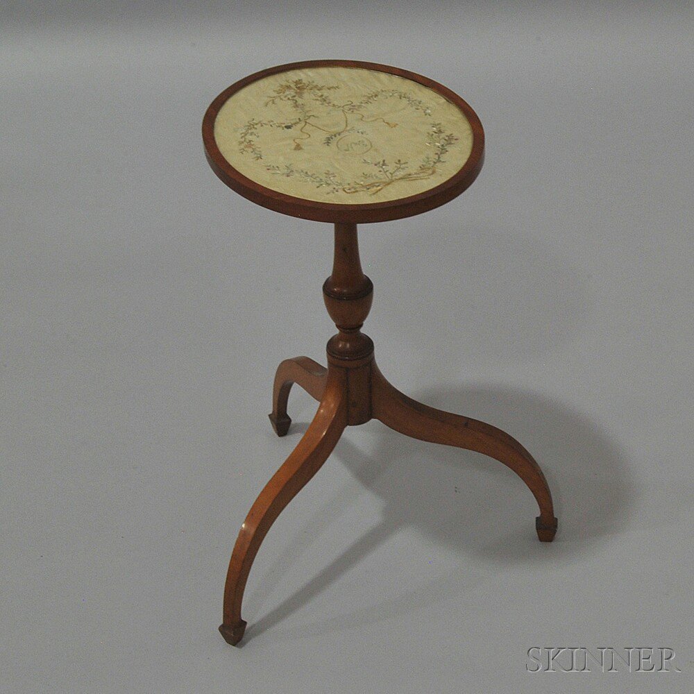 Appraisal: Federal-style Maple Stand the oval top with silk needlepoint on