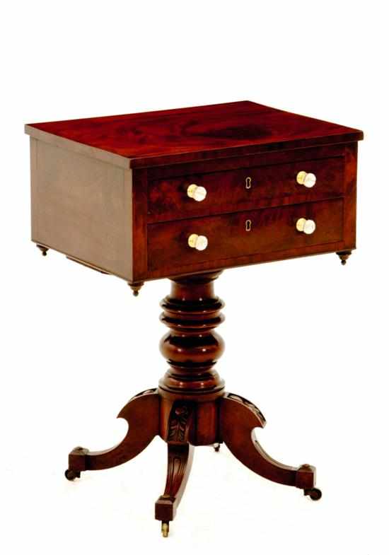 Appraisal: American Classical carved mahogany worktable circa rectangular top above two