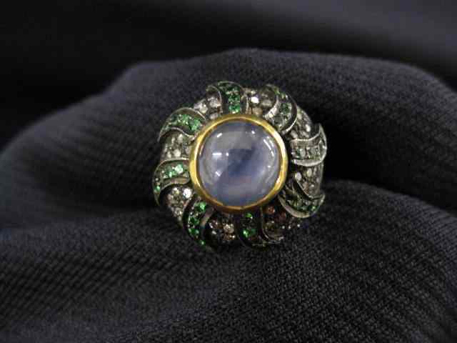 Appraisal: Star Sapphire Diamond Ring carat cabochon blue-grey sapphire surrounded by