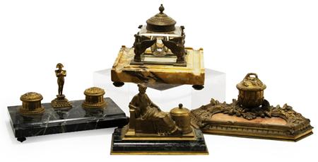 Appraisal: Miscellaneous Group of Four Gilt-Bronze and Marble Inkstands Estimate -