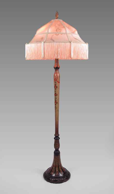 Appraisal: VINTAGE PAINT DECORATED FLOOR LAMP Floral paint decorated carved wood