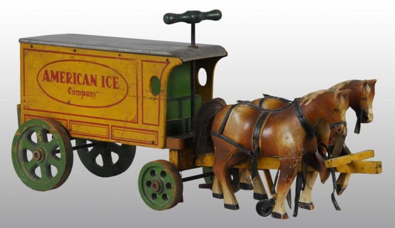 Appraisal: Wooden Jacrin Ice Wagon Horse-Drawn Toy Description American Marked American