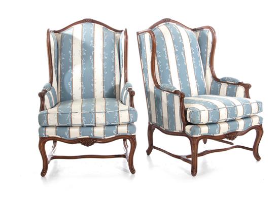 Appraisal: Pair French Provincial style wingback chairs BH SH W D