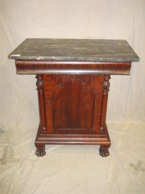 Appraisal: Mahogany Empire Marbletop Drawer Door Console Table with Hairy Paw