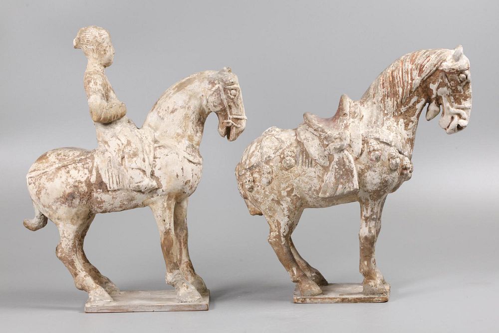 Appraisal: Chinese pottery horses possibly Tang dynasty larger in H x