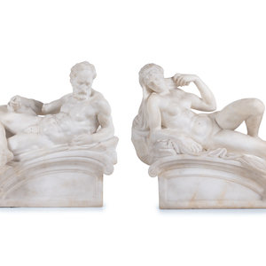 Appraisal: A Pair of Carved Alabaster Figures of Dusk and Dawn