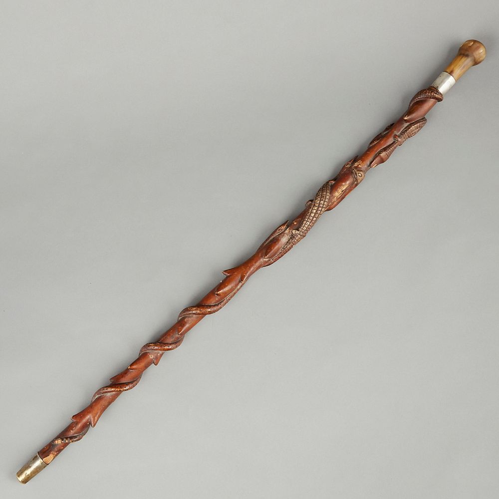 Appraisal: Early th c Southern Folk Art Carved Wood Walking Stick