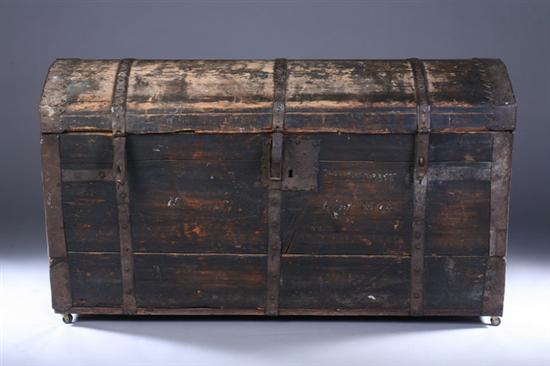 Appraisal: CONTINENTAL DOMED METAL-MOUNTED PAINTED PINE DOWER CHEST th century with