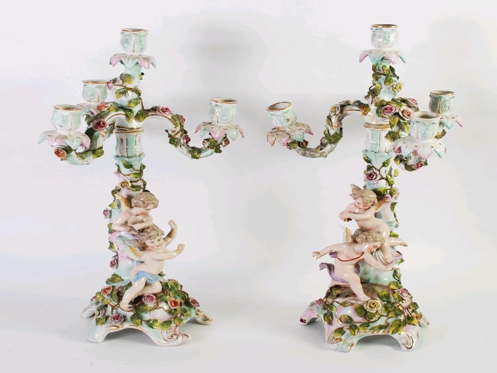 Appraisal: PAIR OF LATE NINETEENTH CENTURY SITZENDORF FLORAL ENCRUSTED PORCELAIN FOUR