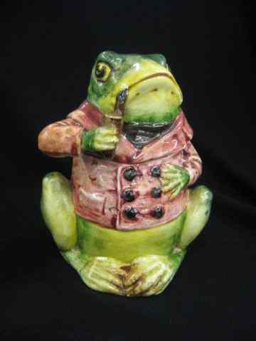 Appraisal: Majolica Figural Humidor seated frog smoking a pipe '' excellent