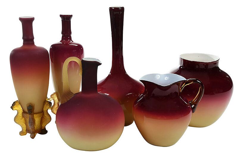 Appraisal: Six Pieces Hobbs Brockunier Co Peachblow Glass American late th