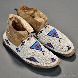 Appraisal: Cheyenne Beaded Hide Moccasins c last quarter th century with