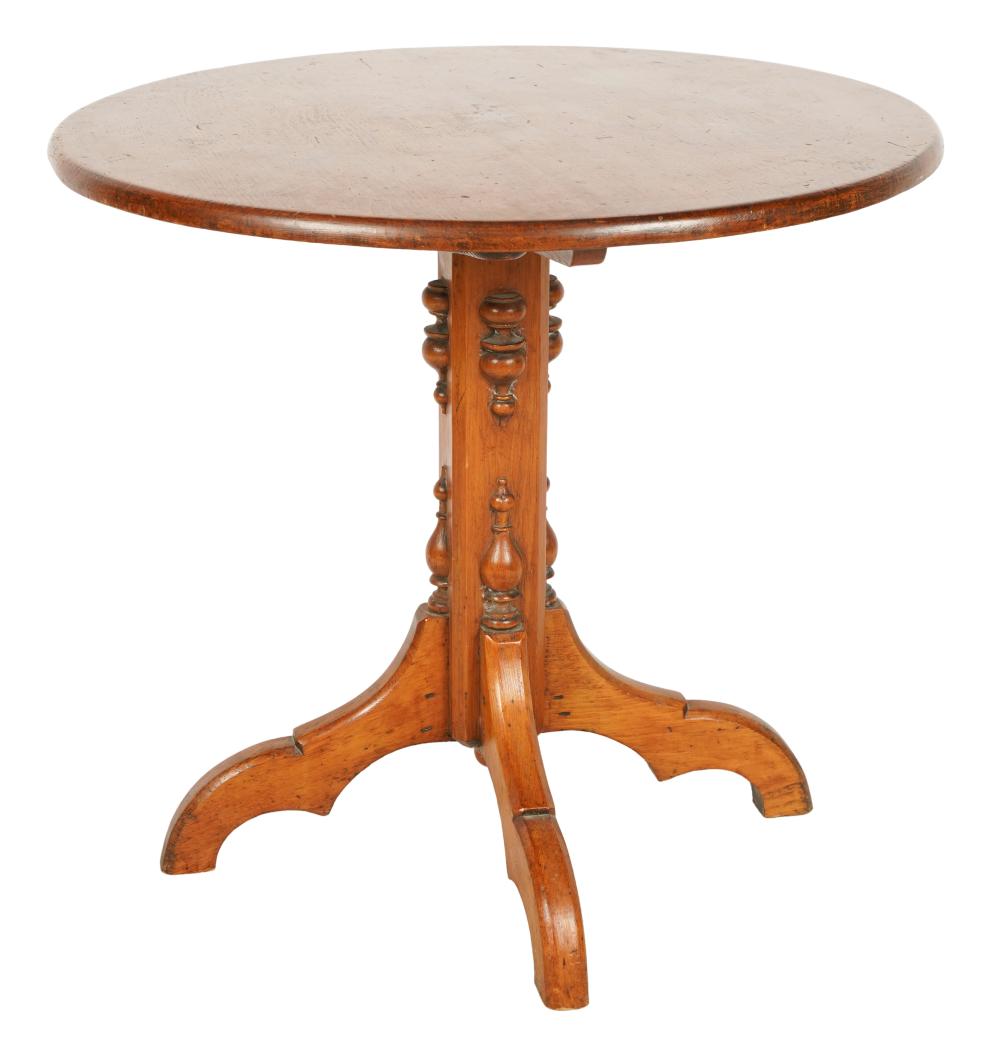 Appraisal: AMERICAN INLAID PINE TABLEthe round top inlaid with four round