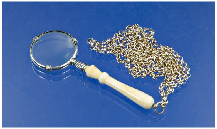 Appraisal: Miniature Silver Magnifying Glass And Belcher Chain Stamped