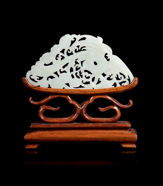 Appraisal: A White Jade Reticulated Plaque Jade width inches A White