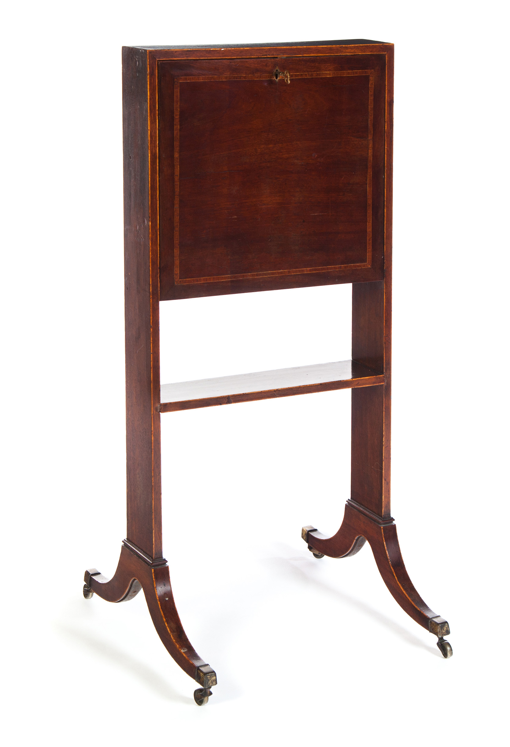 Appraisal: REGENCY-STYLE DIMINUTIVE DROP FRONT DESK Mahogany with sapwood line inlays