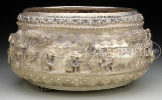 Appraisal: LARGE REPOUSSE SILVER BOWL Early th century Thailand The large