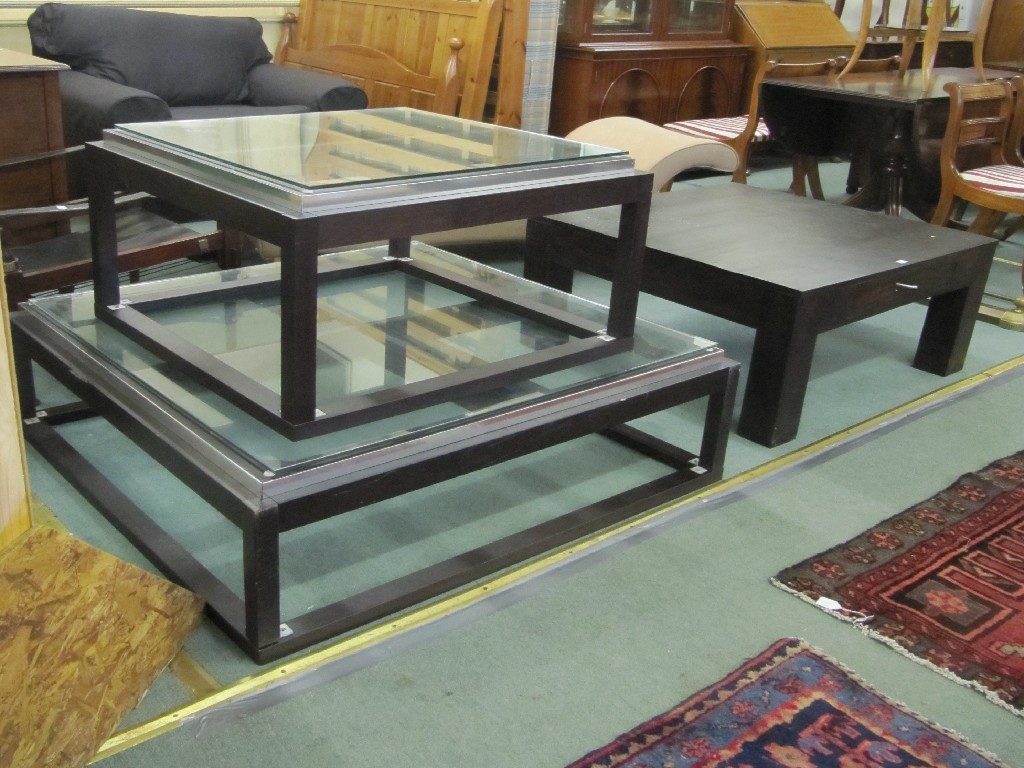 Appraisal: Modern hardwood coffee table and two matching coffee tables with