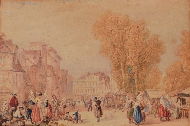 Appraisal: ATTRIBUTED TO FREDERICK NASH - 'Boulogne Market Place' watercolour x