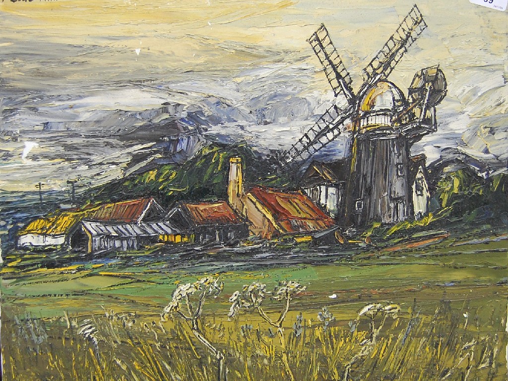 Appraisal: Robert Hill - Windmill under stormy sky oil on canvas