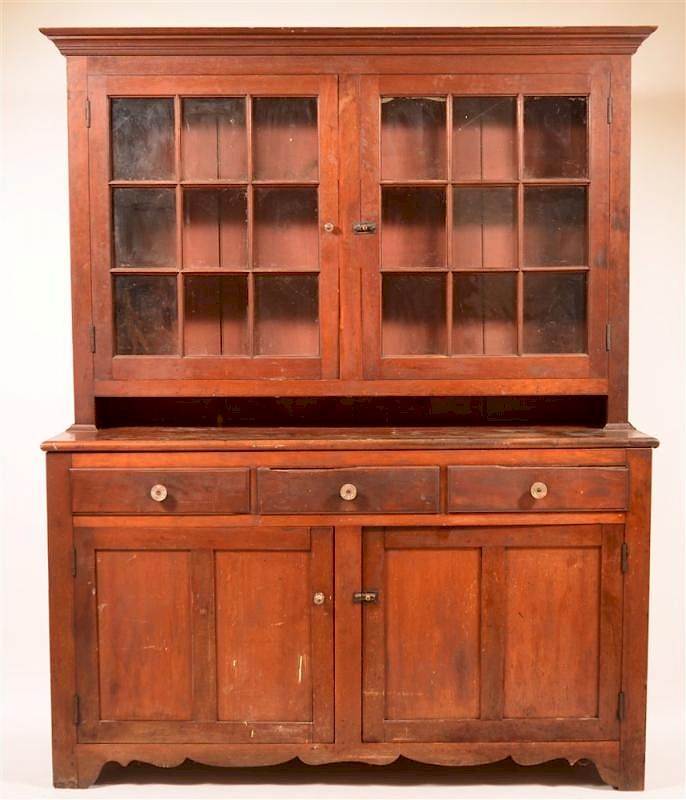 Appraisal: PA Federal Cherry Two Part Dutch Cupboard Pennsylvania Federal Cherry