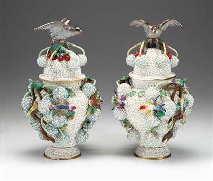 Appraisal: Pair of Meissen porcelain 'Schneeballen' vases and covers second half