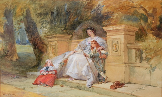 Appraisal: CHARLES CATTERMOLE - Woman with two children on a bench