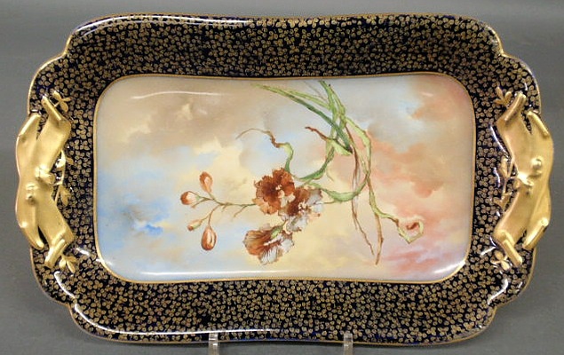 Appraisal: Colorful Limoges rectangular platter with a blue and gilt border