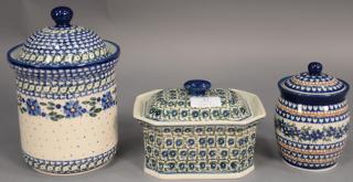 Appraisal: Thirteen handmade Polish pottery covered jars most marked Unikat to