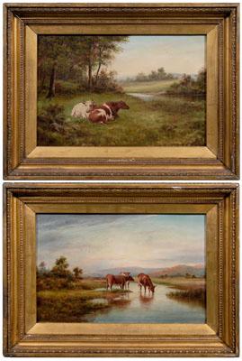 Appraisal: Pair pastoral landscapes one with cows in a river one